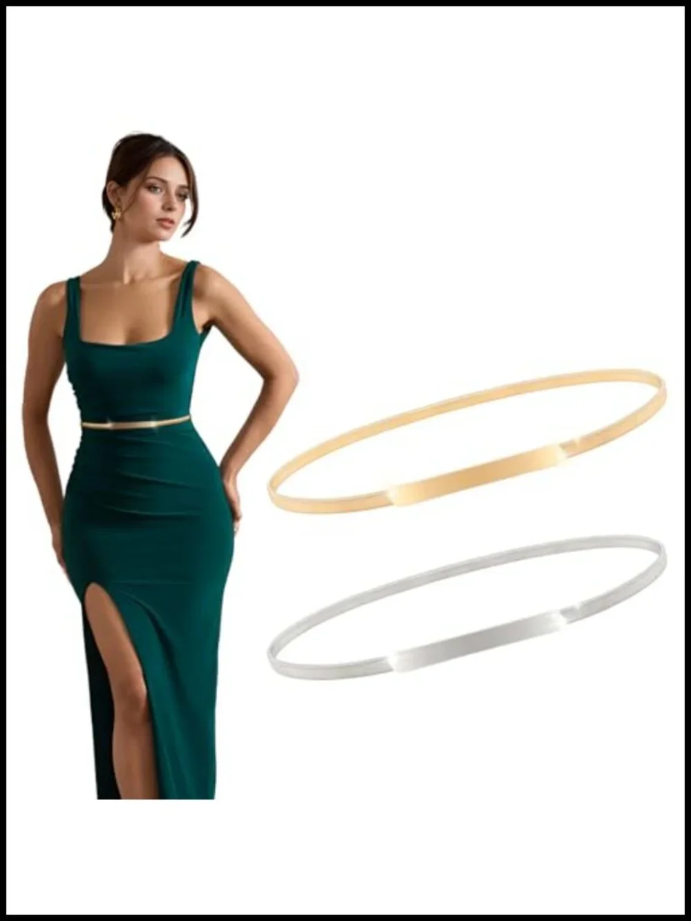 2 Piece Skinny Metal Chain Waist Belt Stretchy Saree Cinch Belt